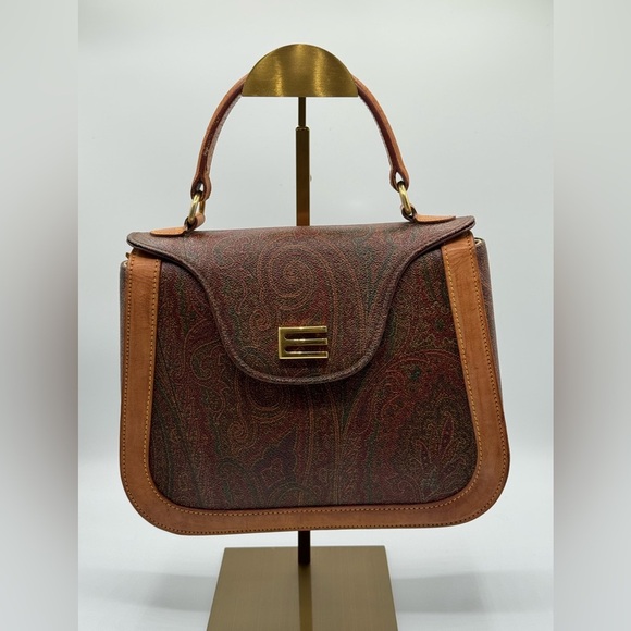 ETRO Paisley Hand Bag PVC Leather Brown Auth# 0729889 - Picture 1 of 15